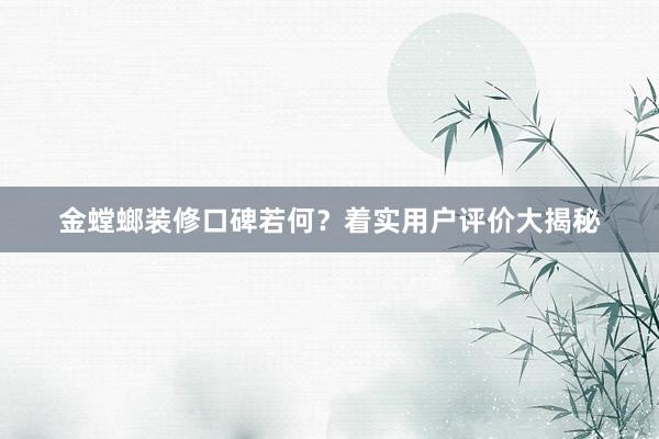 金螳螂装修口碑若何？着实用户评价大揭秘